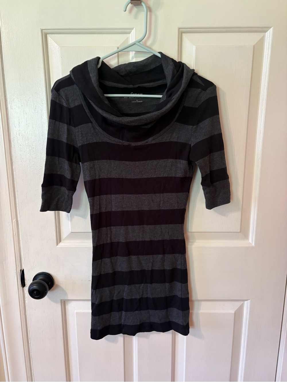 Express Striped Black and Gray Cowl Neck Women’s Tee